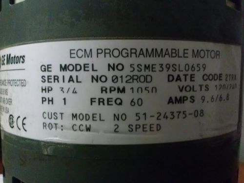 GE ECM PROGRAMMABLE MOTOR &amp; MODULE   5SME39SL0659, DG02 012ROD   (1086)