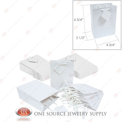 25 Glossy White Finish Tote Gift Merchandise Bags 4 3/4&#034; x 2 1/2&#034; x 6 3/4&#034;H
