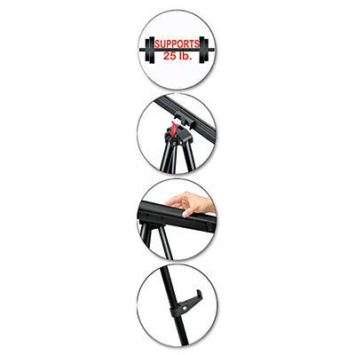 Telescoping tripod display easel, adjusts 35&#034; to 64&#034; high, metal, black, 1 each for sale