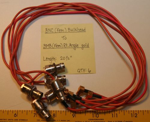(6) BNC(Female) Bulkhead to SMB(Female) Right Angle Gold Cables 20.5&#034;