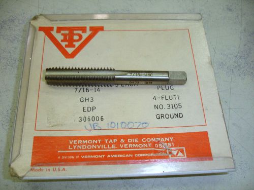 7/16&#034;-14 Vermont Tap and Die 306006 Plug Tap High Speed Steel  USA 4 Flute