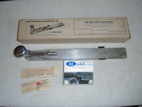 c1965 PILOT STAPLING MACHINE NO. 412, LONG REACH 12” STAPLER, ORIG BOX