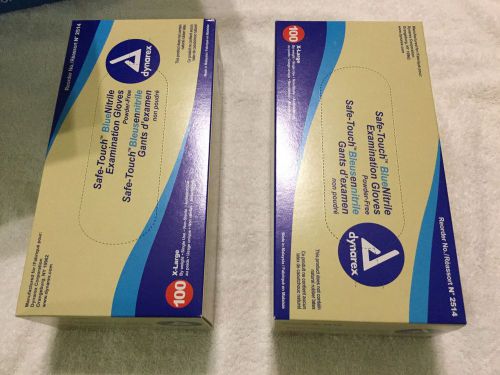 Dynarex X Large Safe Touch Blue Nitrile Exam Latex &amp; Powder Free Gloves- 2 Boxes