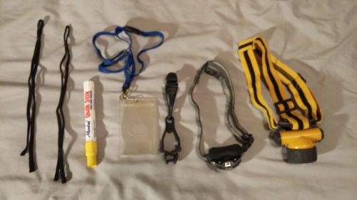 MIXED LOT 2 HEADLAMPS 1 LANYARD 1 PAINT STICK AND 2 GLASSE HOLDERS READ DISCRI**