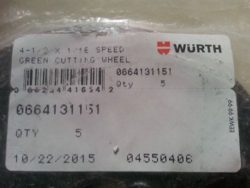 WURTH 4-1/2 X 1/16 Speed Green Cutting Wheels for stainless steel 7/8&#034; hole