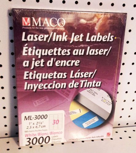 Maco White Laser Mailing Labels ML-3000 - 3000 Labels, 1&#034; x 2 5/8&#034;
