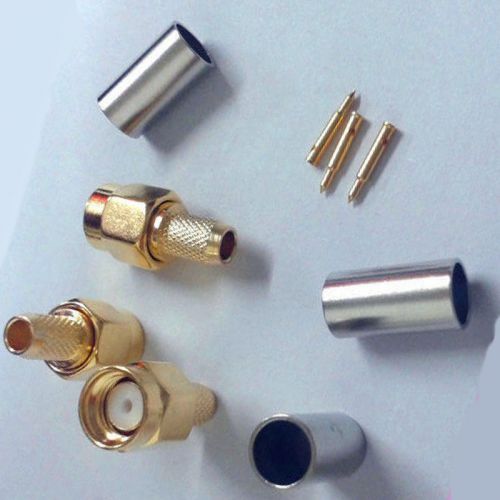100pcs Gold plated SMA Male Plug Straight Crimp for RG58 LMR195 Connector