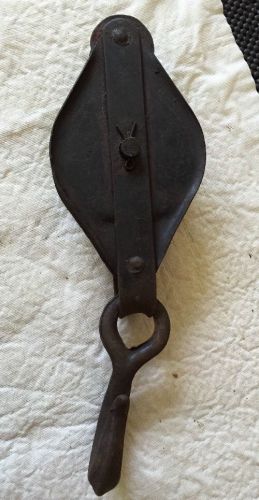 Vintage heavy duty metal block hook pulley industrial 12&#034; for sale