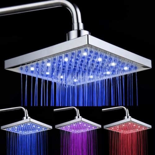 Modern LED Color Changing 8&#034; Rainfall Shower Head With Shower Arm Chrome Finish