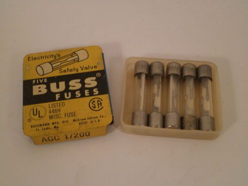 BUSS FUSES *PACK OF 5* AGC 1/200  250VOLTS  *NEW SURPLUS IN BOX*