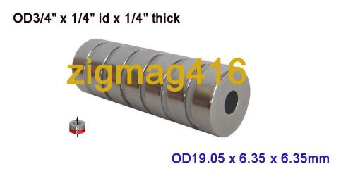 6 pcs of Grade N52, OD3/4&#034; x 1/4&#034;id x 1/4&#034; thick Neodymium Ring Magnet