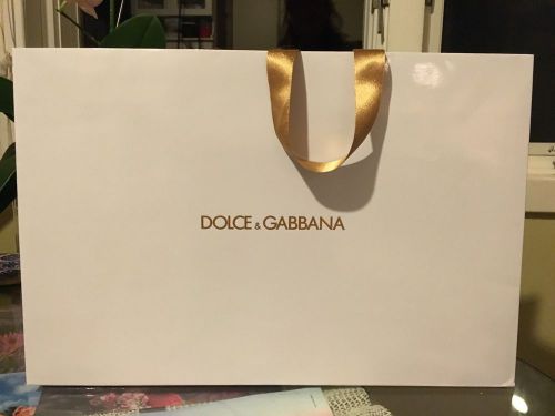 Authentic DOLCE &amp; GABBANA Gold Ribbon White Gift Bag Shopping 15.5&#034; x10&#034; Limited