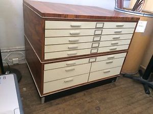 Vintage 10 drawer mid century modern flat file blueprint cabinet 41&#034; w for sale