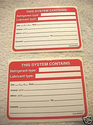 This system contains &#034;refrigerant identification label for sale