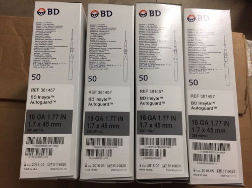 4 boxes (200) total BD Insyte  AUTOGUARD #381457 16g 1.77 X 1.7 In 45mm 05/18