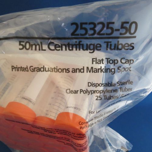 Qty 50 corning 50 ml centrifuge tubes pp racked flat caps # 25325-50 for sale