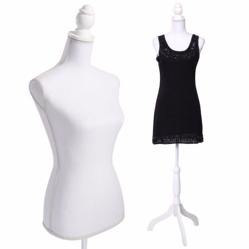 White Female Mannequin Torso Dress Form Display W/ WhiteTripod Stand