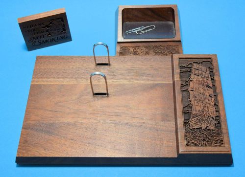 Walnut wood sailing ships etched desk calender holder lasercraft &amp; accessories for sale