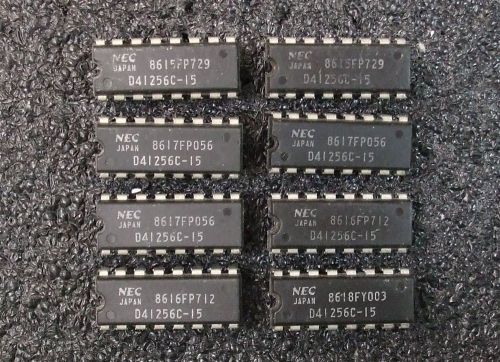 Quantity 8  - D41256C-15 (41256) 256K (256k x 1 bit) 16 pin DIP Dynamic RAM