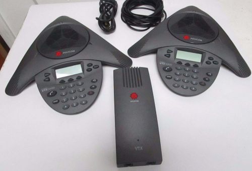 Lot of 2 polycom soundstation vtx1000 conference phones &amp; 2201-07156-001 adapter for sale