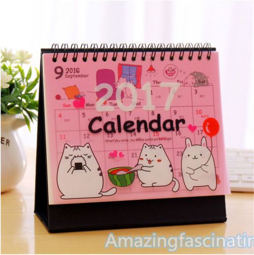 2017 Calendar Cartoon Cats Desktop Flip Stand Office Schedule Planner DIY