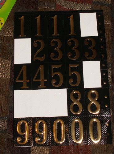 3 qty 1.75&#034; gloss gold,black back,stick on mailbox,house numbers for sale