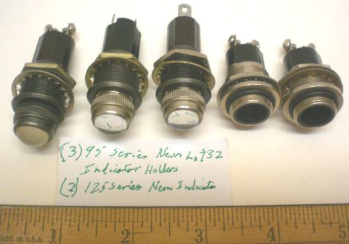 5 Neon Indicator Holders, Assorted w/built-in Resistors, Series 95, Lot 32, USA