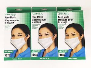 Assured Disposable Face Masks Respiratory Dust Pollen Colds Coughing Cover Ct 30