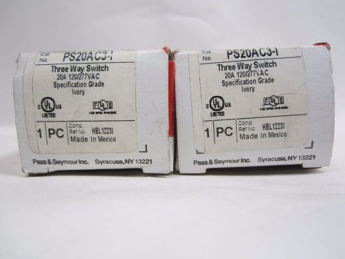 Pair of Pass &amp; Seymour Legrand PS20AC3-I 3 Way Switches 20A 120/277VAC, Ivory
