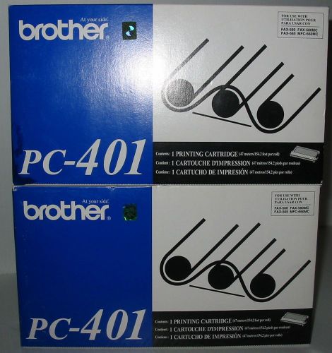 2 single Packs Brother PC-401 Fax Printing Cartridges NIB sealed oem fax 550,565