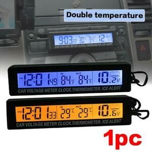 3 in1 12V/24V Car Vehicle Digital LCD Clock In/Out Car Thermometer Battery Voltm
