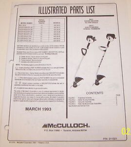 McCULLOCH TRIMMER MAC 2818/EAGER BEAVER 287 28CC OEM ILLUSTRATED PARTS LIST