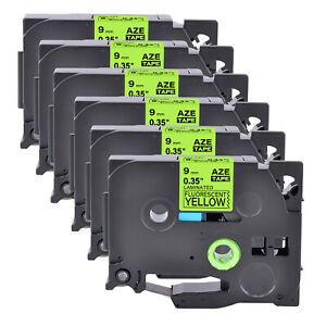 6PK Compatible Brother P-Touch TZ TZe-C21 Black on Fluo Yellow Label Tape 9mm