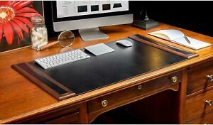 Dacasso Wood &amp; Leather Desk Pad, 34 x 20, Walnut &amp; Black