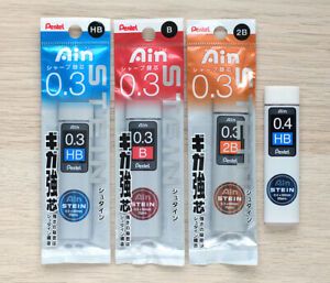 Lot of 4 Pentel Ain Stein Pencil Lead - 0.3mm HB, B, 2B &amp; 0.4mm HB - New, Sealed