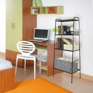 4-Tier Bookcase Bookshelf Wall Shelf Storage Leaning Shelves Decor Black