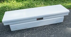 Pickup truck bed storage tool box, white metal, locking, Tractor supply