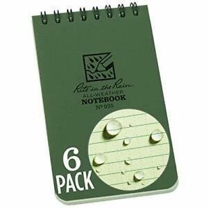 Rite in the Rain Weatherproof Top Spiral Notebook 3&#034; x 5&#034; Green Cover Univers...