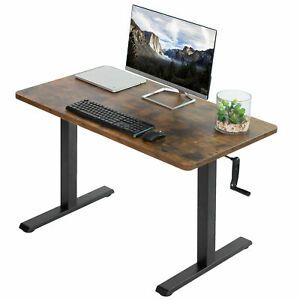 VIVO Manual 43” x 24” Stand Up Desk | Vintage Brown Table Top, Black Frame
