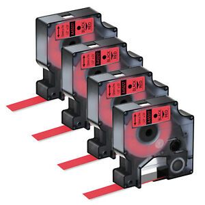 4PK Black on Red for Dymo D1 Standard Label 45017 LabelWriter 450 DUO 12mm