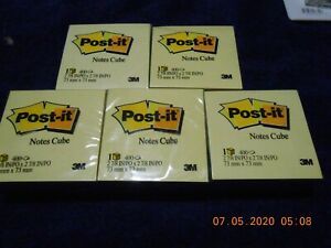 Lot of 5 3M Post-It Notes 3x3 Emerald Wave 400 note/cube Turquoise Shades/Yellow