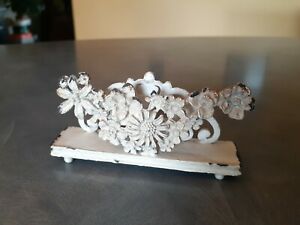 Business Card Holder Cast Iron Floral motif ivory, off white