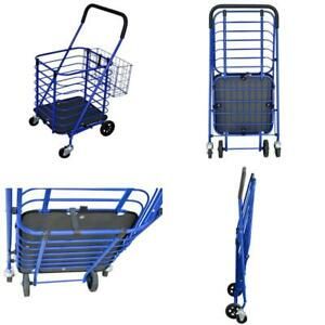 Foldable Wheeled Shopping Cart Padded Handle Steel Basket Accessory 21x18x35 In