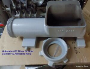 Hollymatic #32 Mixer Grinder Cylinder &amp; Adjusting Ring Threads On Head &amp; Ring