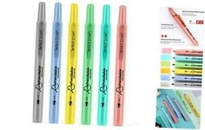 Retractable Highlighters Chisel Tip 6 Assorted Mild Colors No Smear 6ct Mild