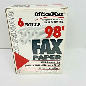 OfficeMax 6 Rolls Fax Paper High Sensitivity 8.5” x 98’ 1/2” Core Diameter