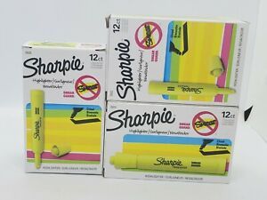 Sharpie Highlighter TankStyle 12ct x3 ChiselTip 25025 Florescent Yellow New 36ct