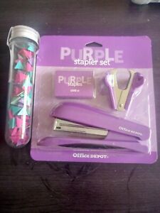BACK TO SCHOOL!!  PURPLE STAPLER SET OFFICE DEPOT STAPLER &amp; PUSH PINS.  NEW.