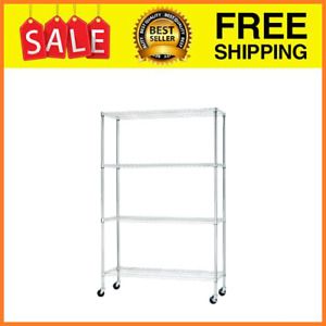 4 Shelf Industrial Wire Shelving Bonus Liners and Casters Silver/Zinc, 48x18x75