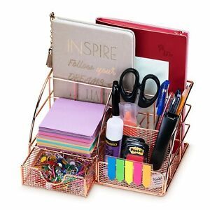 Rose Gold Desk Organizer for Women Cute Home Office Accessories &amp; Supplies De...